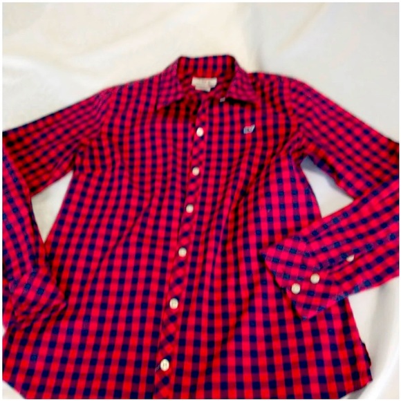 Vineyard Vines Red Blue Check Button Down Classic Fit Oxford Shirt - Size 6 - Picture 1 of 5